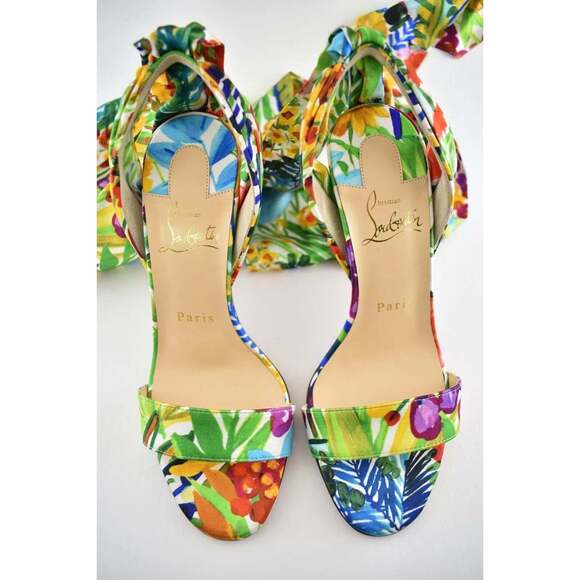 Christian Louboutin Crosse Du Desert 100 Floral Lace Up Tie Sandal Heel Pump 36 - Picture 8 of 12